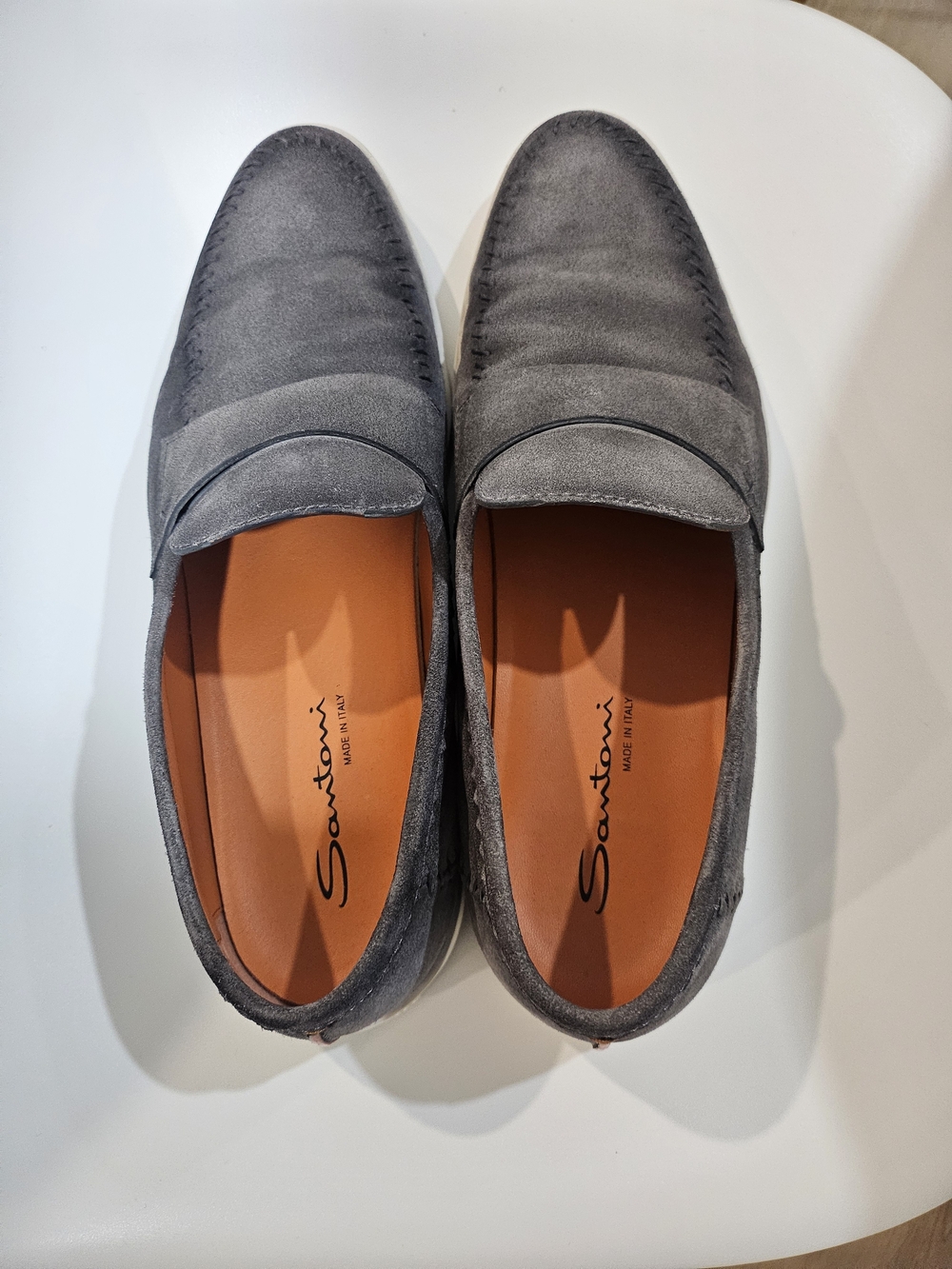 Santoni Men's Gray Suede Penny Loafers